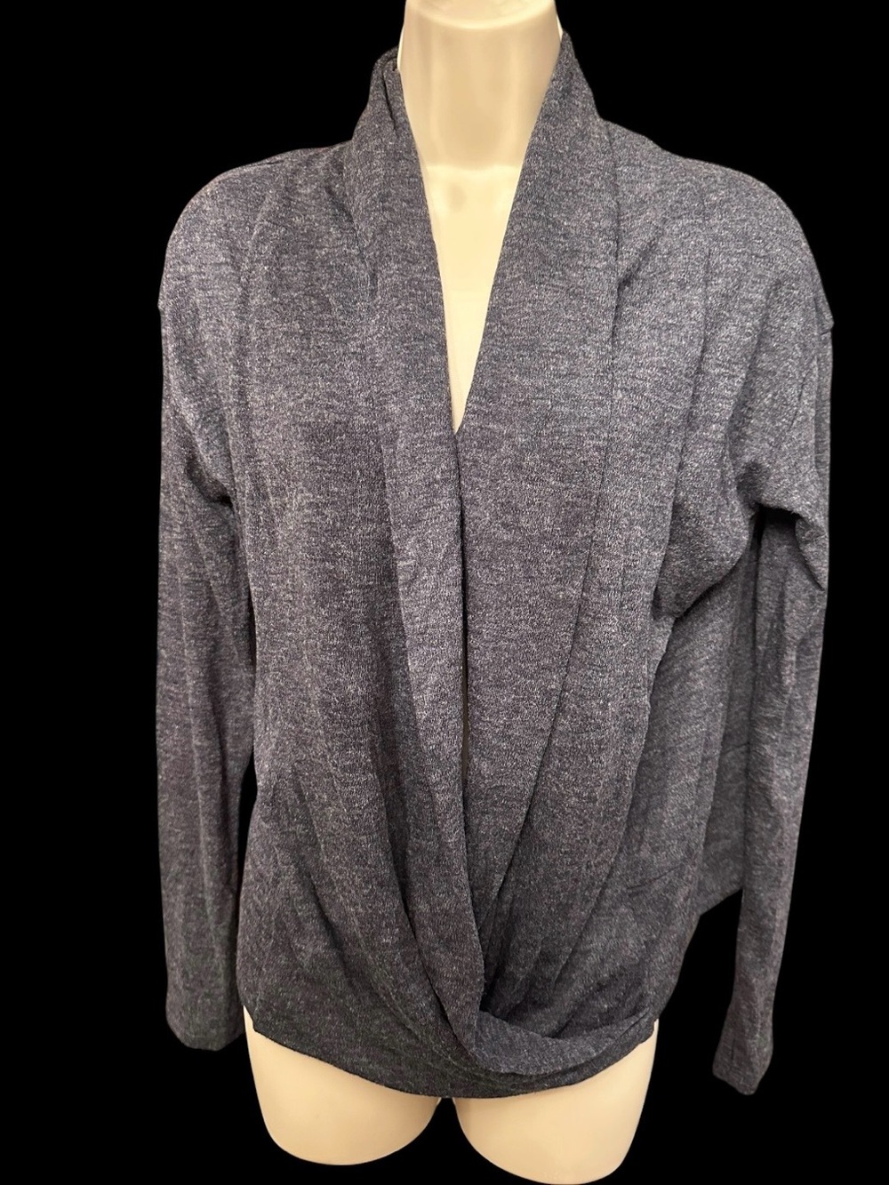 Simply Vera Vera Wang Grey V-Neck Wrap Long Sleeve Sweater w/ Thumb Holes M